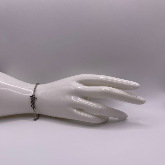 Macy's Women's Cursive Script Love Silver Bracelet - Picture 4 of 12